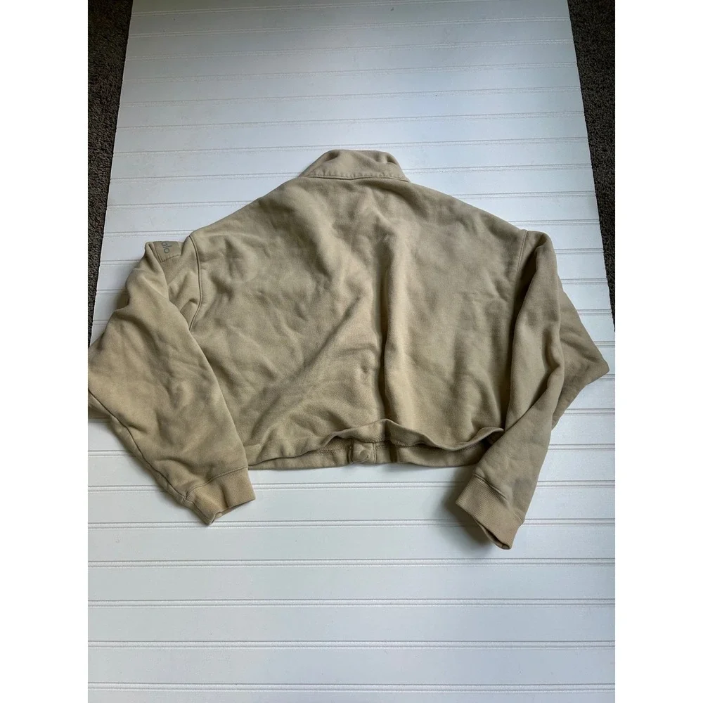 Alo Yoga Renown Cropped Button Up Jacket Shacket Beige Tan W0417R Womens Small